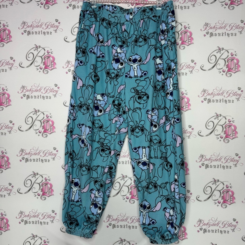 Disney pants stitch blue lilo and stitch movie cute character soft pockets comfy